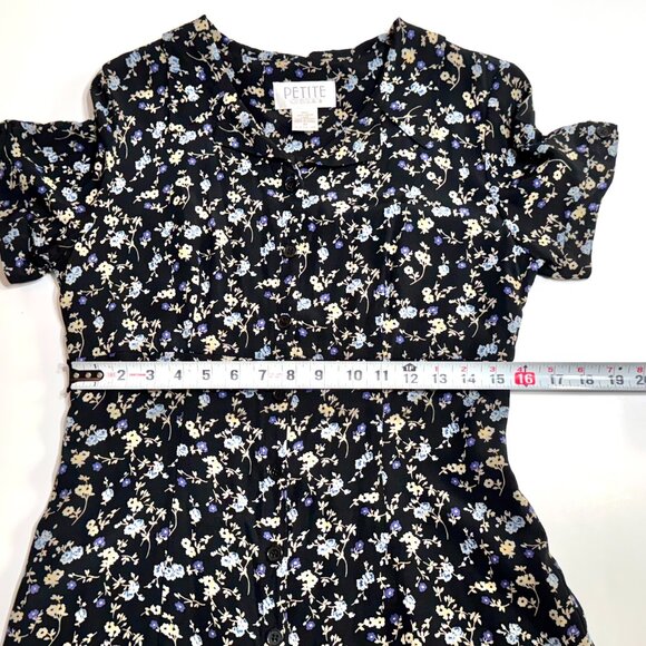 Vtg 90s Petite Sophisticate Button Front Rayon Dress Micro Floral Grunge - Picture 10 of 14